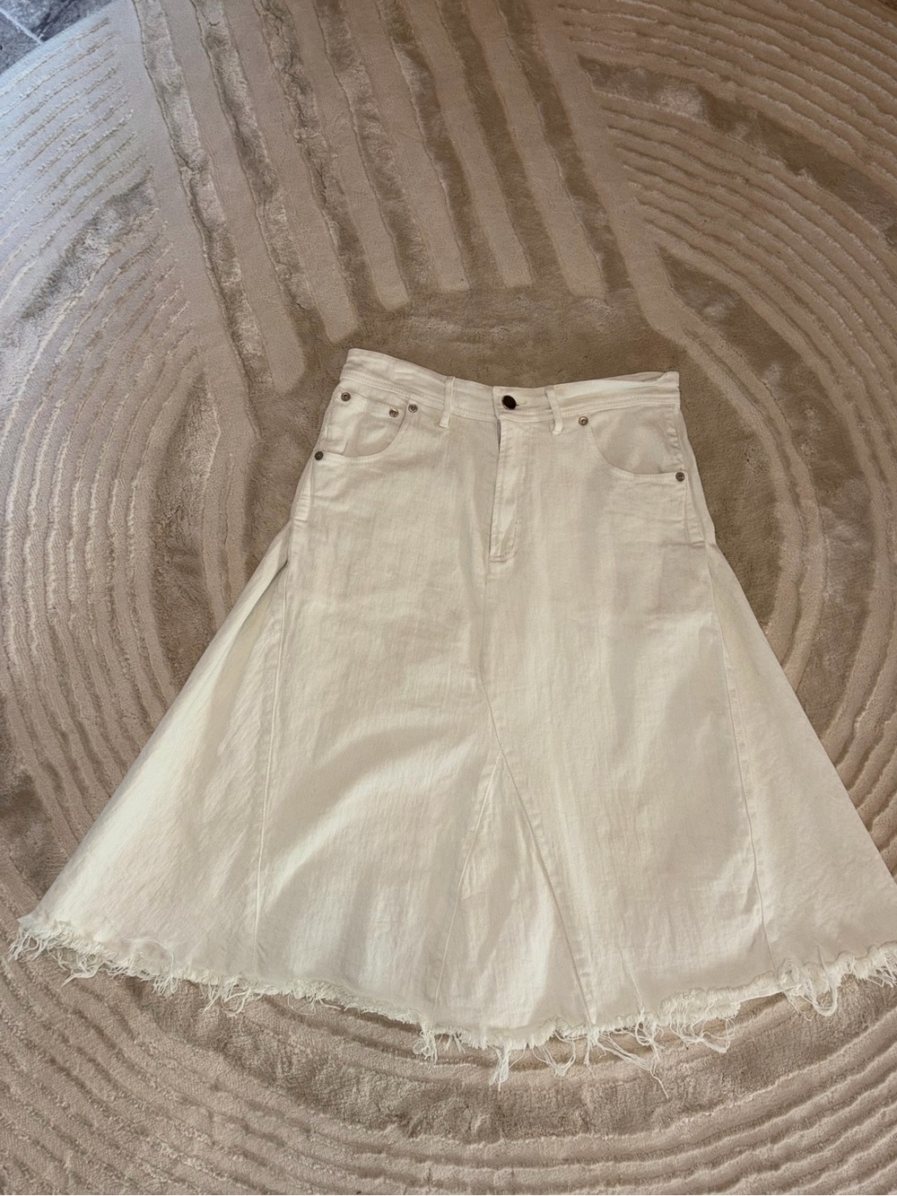FP One Washed Sage Green A-Line Denim Skirt with Raw Hem